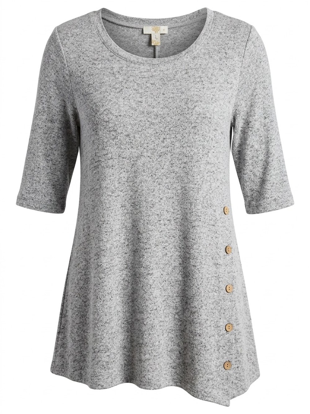 Misia Heather Gray Scoop-Neck Tunic with Side Buttons